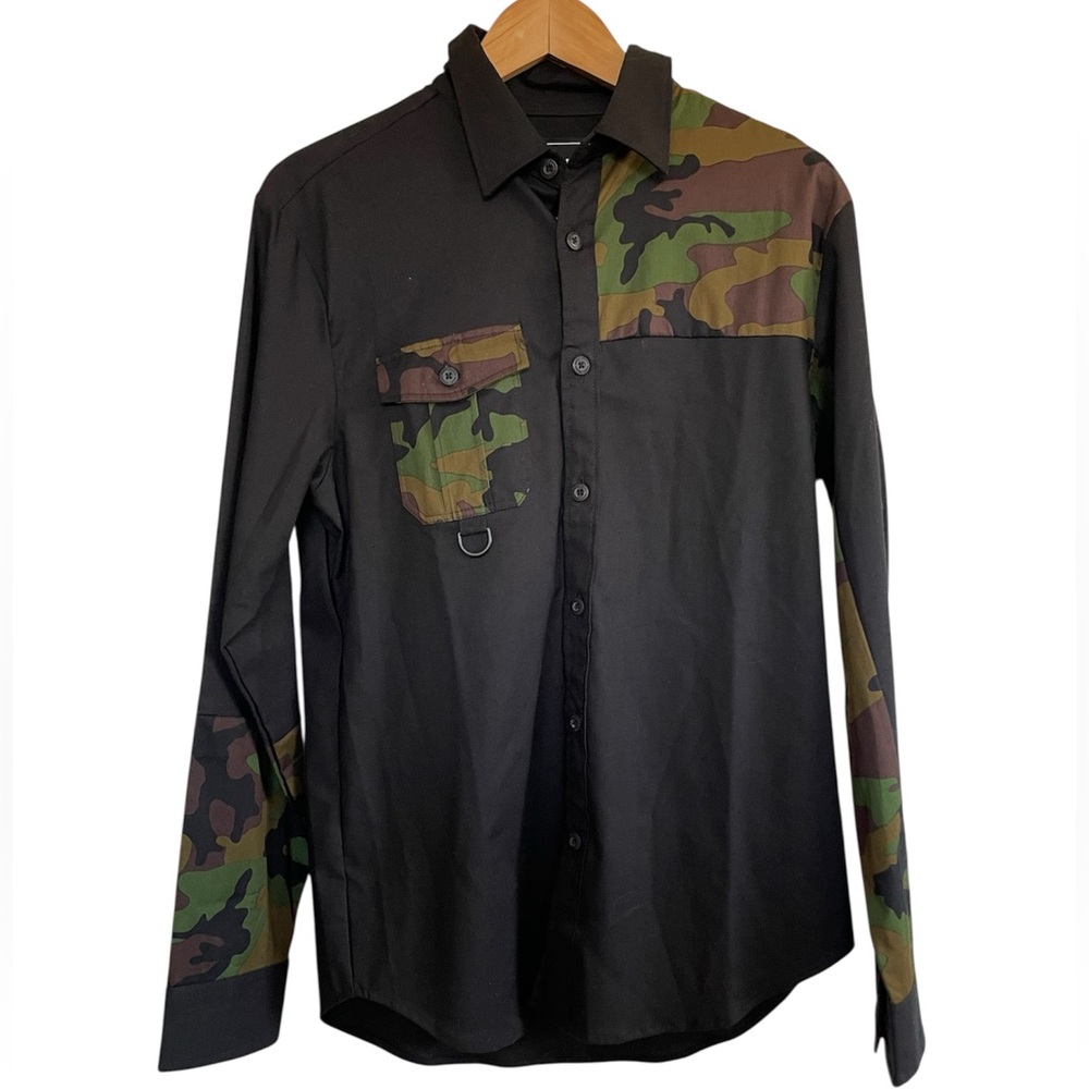 Reason Black Camo Button Up Shirt Sz M